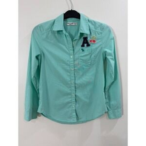 Abercrombie Kid's 13/14  Shirt Green Embroidered Long Sleeve Button-Up